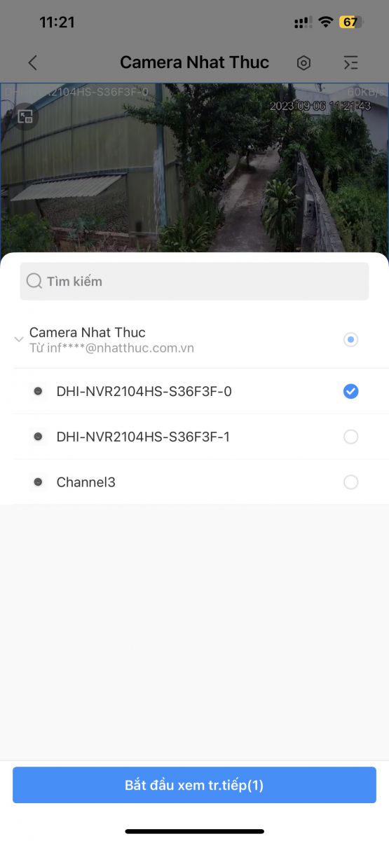 Lựa chọn camera muốn xem và bấm bắt đầu xem trực tiếp như hình