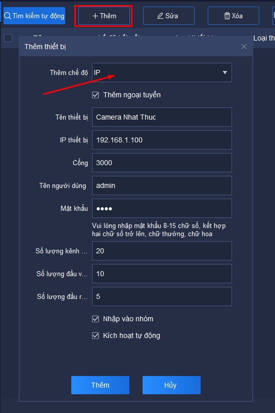 Thêm mới thiết bị bằng giao thức IP