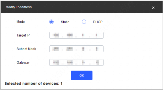 giao diện chọn thiết bị để thay đổi IP