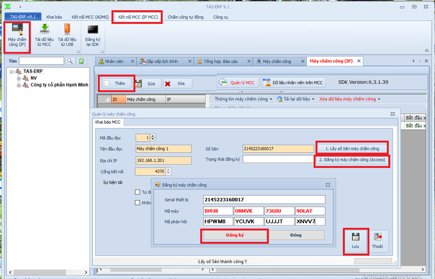 Thao tác trên phần mềm chấm công TAS-ERP