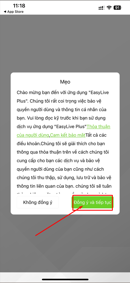 Ta chọn Đồng ý và tiếp tục