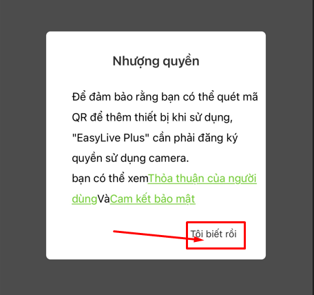 Giao diện thông báo đảm bảo ứng dụng được phép truy cập camera