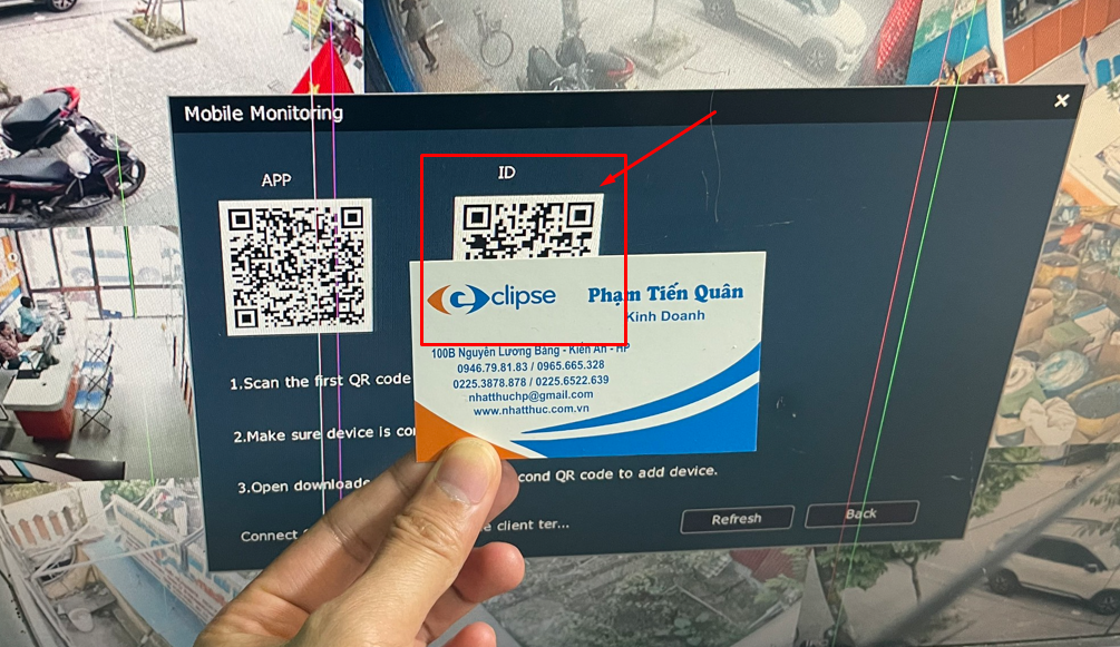 Phần mã quét là phần được đánh dấu ID trên giao diện Mobile Monitoring