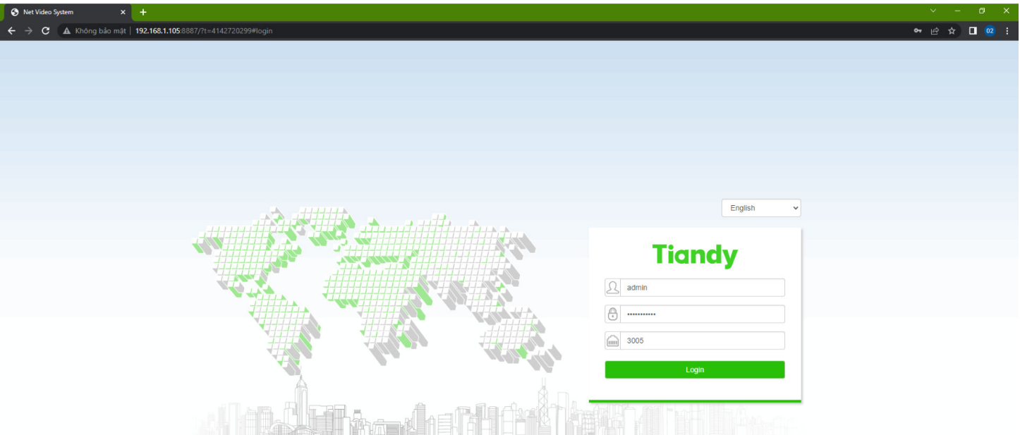 Giao diện đăng nhập vào đầu thu camera Tiandy