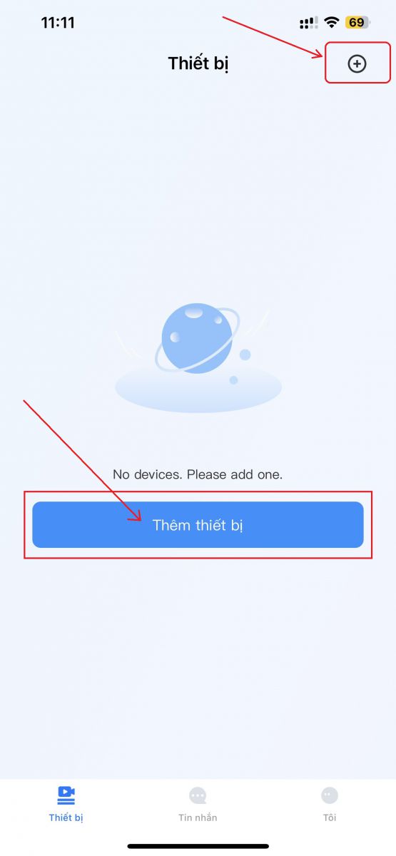 Ta bấm thêm thiết bị hoặc dấu + phía trên góc phải