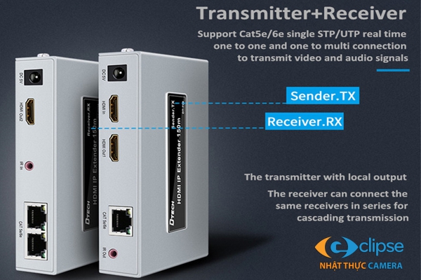 Bộ khuếch đại HDMI to LAN 150m with IR, DTECH DT-7058