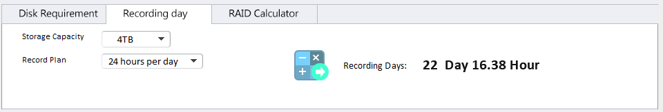 Phần mềm tính dung lượng lưu trữ camera Disk Calculator