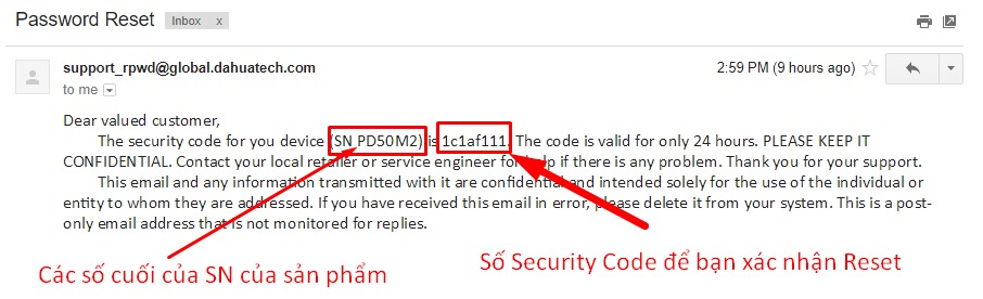 Kiểm tra mail để nhận thông tin từ nhà sản xuất gồm mã code và xác nhận