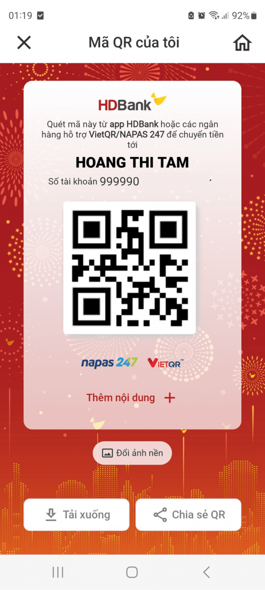 Các bước tạo mã QR code tài khoản ngân hàng HDBank