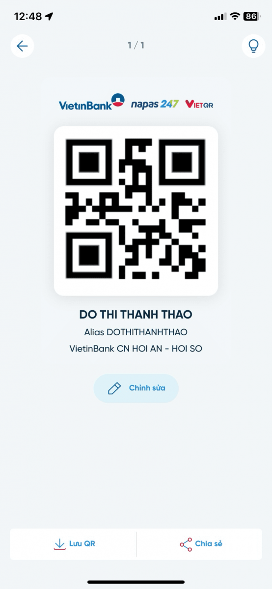 Các bước tạo mã QR code tài khoản ngân hàng Vietinbank