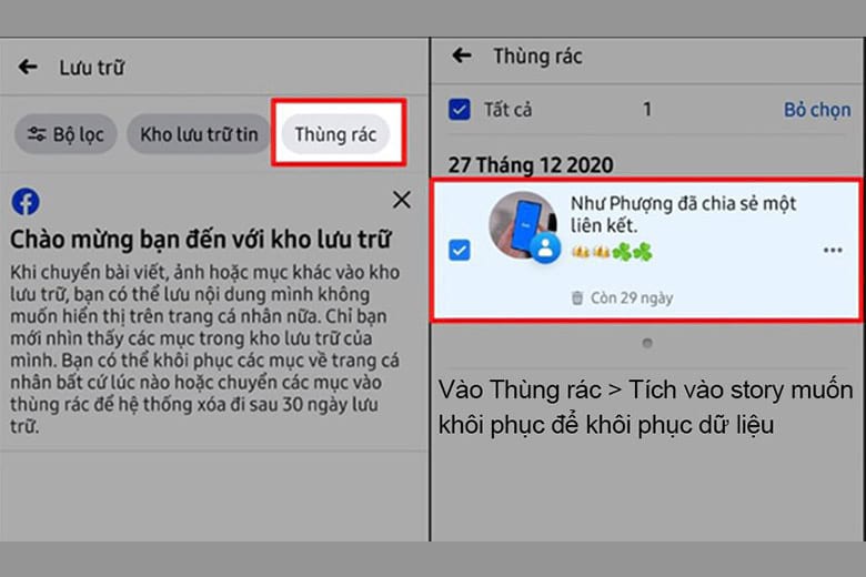 Khôi phục story trên facebook