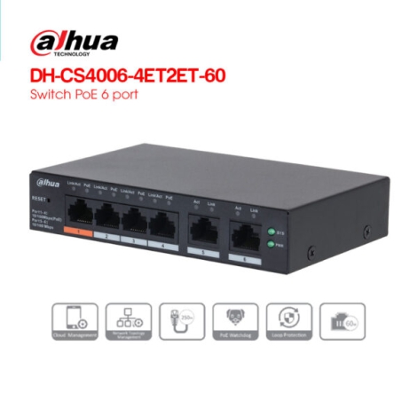 Switch PoE 6 port DAHUA DH-CS4006-4ET2ET-60