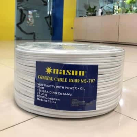 Dây đồng trục liền nguồn đồng dầu RG59 Nasun NS-707, 200m/cuộn